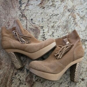 Tan Suede Ankle Boots with Tassel Detail